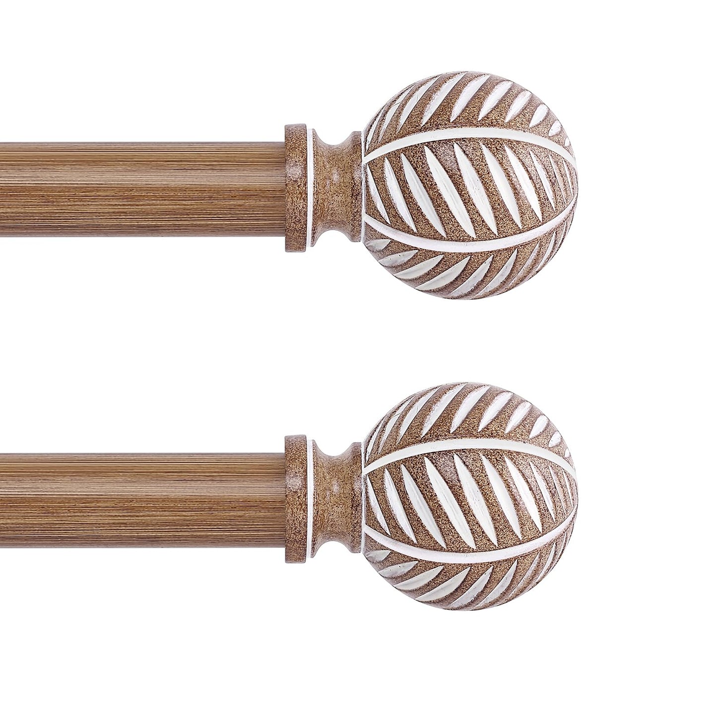 HTZON 2 Pack Wood Curtain Rods 28 to 48 Inch,1 Inch Boho Adjustable Curtain Rod,Imitation Wood Grain Leaf Window Curtains Rods,Farmhouse Rustic Heavy Duty Curtain Rods,Brown Drapery Rods Set 18-45"