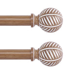 HTZON 2 Pack Wood Curtain Rods 28 to 48 Inch,1 Inch Boho Adjustable Curtain Rod,Imitation Wood Grain Leaf Window Curtains Rods,Farmhouse Rustic Heavy Duty Curtain Rods,Brown Drapery Rods Set 18-45" HTZON