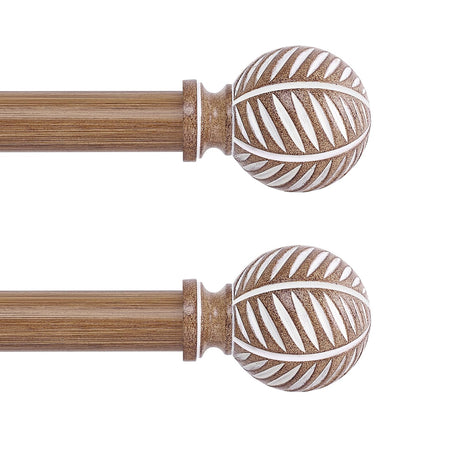 HTZON 2 Pack Wood Curtain Rods 28 to 48 Inch,1 Inch Boho Adjustable Curtain Rod,Imitation Wood Grain Leaf Window Curtains Rods,Farmhouse Rustic Heavy Duty Curtain Rods,Brown Drapery Rods Set 18-45" HTZON