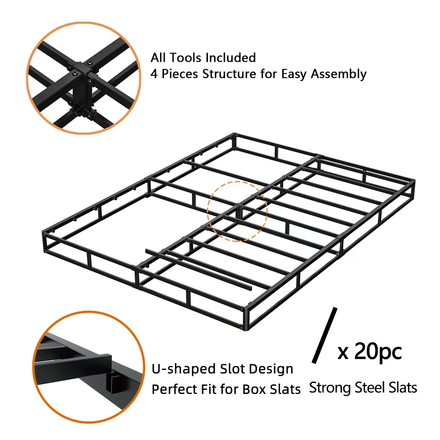 THEOCORATE King Box Spring and Cover Set, 5 Inch Low Profile Metal BoxSpring, Heavy Duty Structure, Mattress Foundation, Noise Free, Non-Slip, Easy Assembly