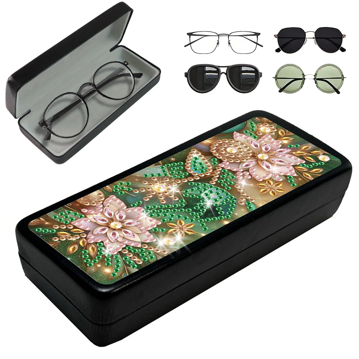 ARTopet Diamond Art Painting Eye Glass Case Portable Retro Sunglasses Glasses Storage Box Creative Design Anti-Stress DIY Handmade for Art Craft Gift Travel Sunglass-Pink Flower ARTopet
