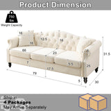 amervanito 2 Piece Modern Beige Velvet 79" 3-Seater Sofa Sets, Chesterfield Button Tufted Nailhead Combination Couch with 4 Pillows, Trimming Curved Backrest & Rolled Arm Sofa for Living Room amervanito