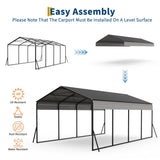 12x20 FT Metal Carport, Heavy Duty Carports Canopy with Galvanized Steel Frame & Roof, Outdoor Garage Car Port for All-Weather, Outdoor Galvanized Shelter for Car, Boats and Truck Reljofum