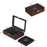 BEWISHOME Jewelry Box for Men, Mens Jewelry Box with Glass Top, Wooden Watch Box Organizer with Smooth Faux Leather Interior, Jewelry Display Case for Earrings Rings Bracelets Watches, Brown SSH07Y BEWISHOME