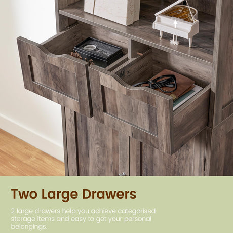 Iwell Tall Storage Cabinet with 2 Drawers & Adjustable Shelves, Bathroom Cabinet with Doors, Cupboard, Floor Cabinet for Living Room, Bedroom, Entryway, Rustic Gray Iwell