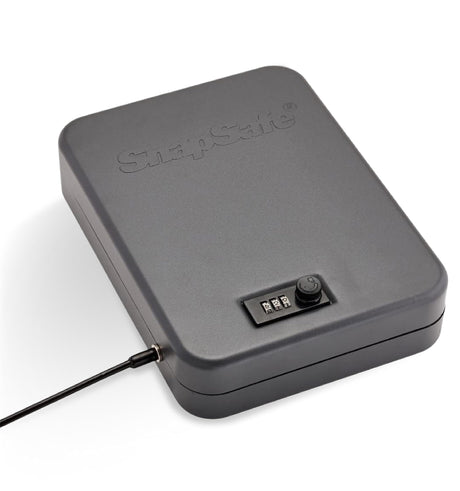 SnapSafe Portable Combination Lock Box for Guns and Valuables - Includes Lock Box (with 3-Digit Combination Lock) and Patented Security Cable - an Ideal Car Gun Safe - XL, 10 x 7 x 2 Inches SnapSafe