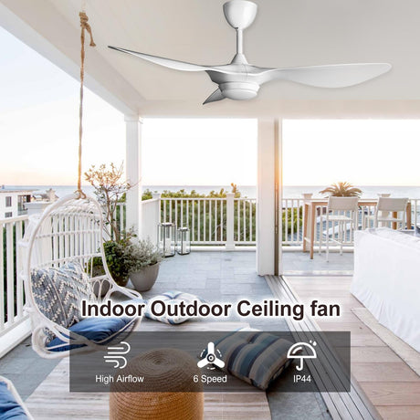 reiga 52 Inch Smart White Ceiling Fan with Light and Remote, ETL Listed Quiet DC Motor 3 Blade Indoor Outdoor Ceiling Fans for Bedroom Living Room Patios reiga