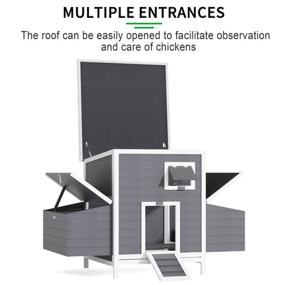 59" Large Chicken Coop with 4 Nesting Boxes, Wooden Chicken House Outdoor Hen House, Waterproof Roof Chicken Cage Pet House for Chicken Rabbit