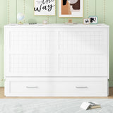 Ball & Cast Mobile Murphy Bed Queen Size with A Big Storage Drawer and 2 Bedside Shelves on Each Side,Hideaway Foldable Fold-Down Bed w/Slat Support,Space-Saving Bedframe for Bedroom,White Ball & Cast