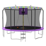ACWARM HOME 14 FT Trampoline for Kids and Adults, Trampolines with Basketball Hoop and LED Lights,Trampoline Outdoor with Net, ASTM Approved, Purple ACWARM HOME