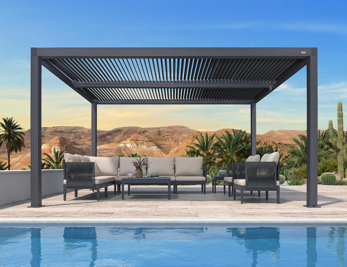 PURPLE LEAF Louvered Pergola 10' x 14' Outdoor Aluminum Pergola with Adjustable Roof for Deck Backyard Garden Grey Hardtop Gazebo PURPLE LEAF