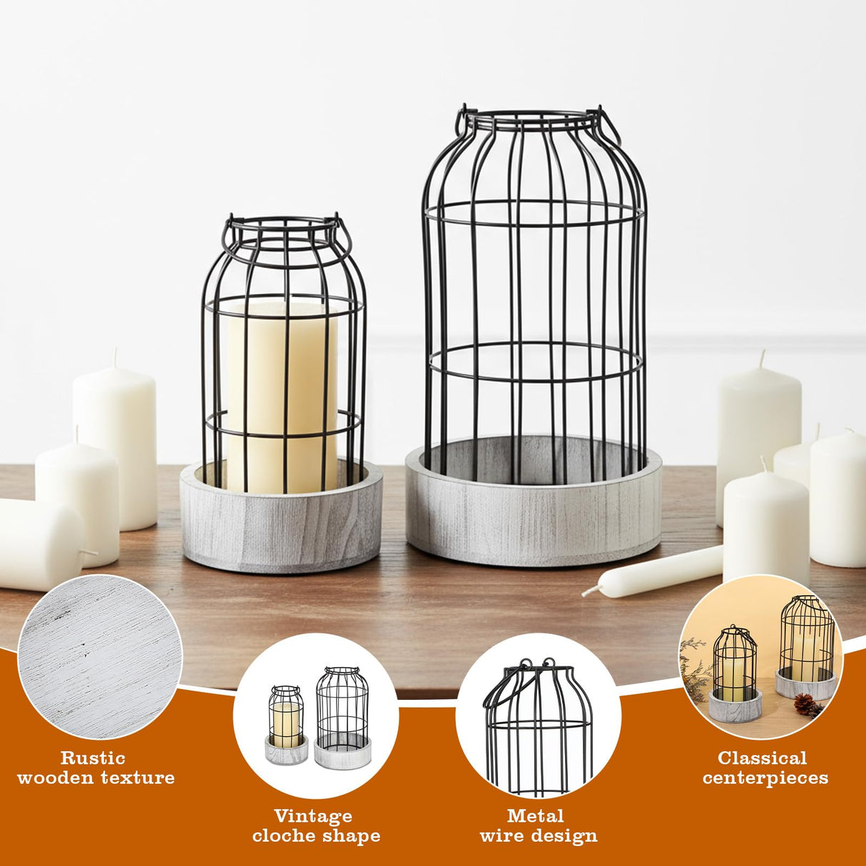 2 Pcs Decorative Candle Lantern, Farmhouse Table Lanterns for Home Decor, Rustic Table Centerpieces for Dining Room, Fireplace Mantle Kitchen Decoration Ubamdom