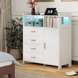 Whalefall 4-Drawer Tall Dresser with Charging Station & LED Lights - Modern Wood Chest of Drawers for Bedroom, Living Room, Hallway, or Entryway, Sturdy Storage Furniture (White) Whalefall