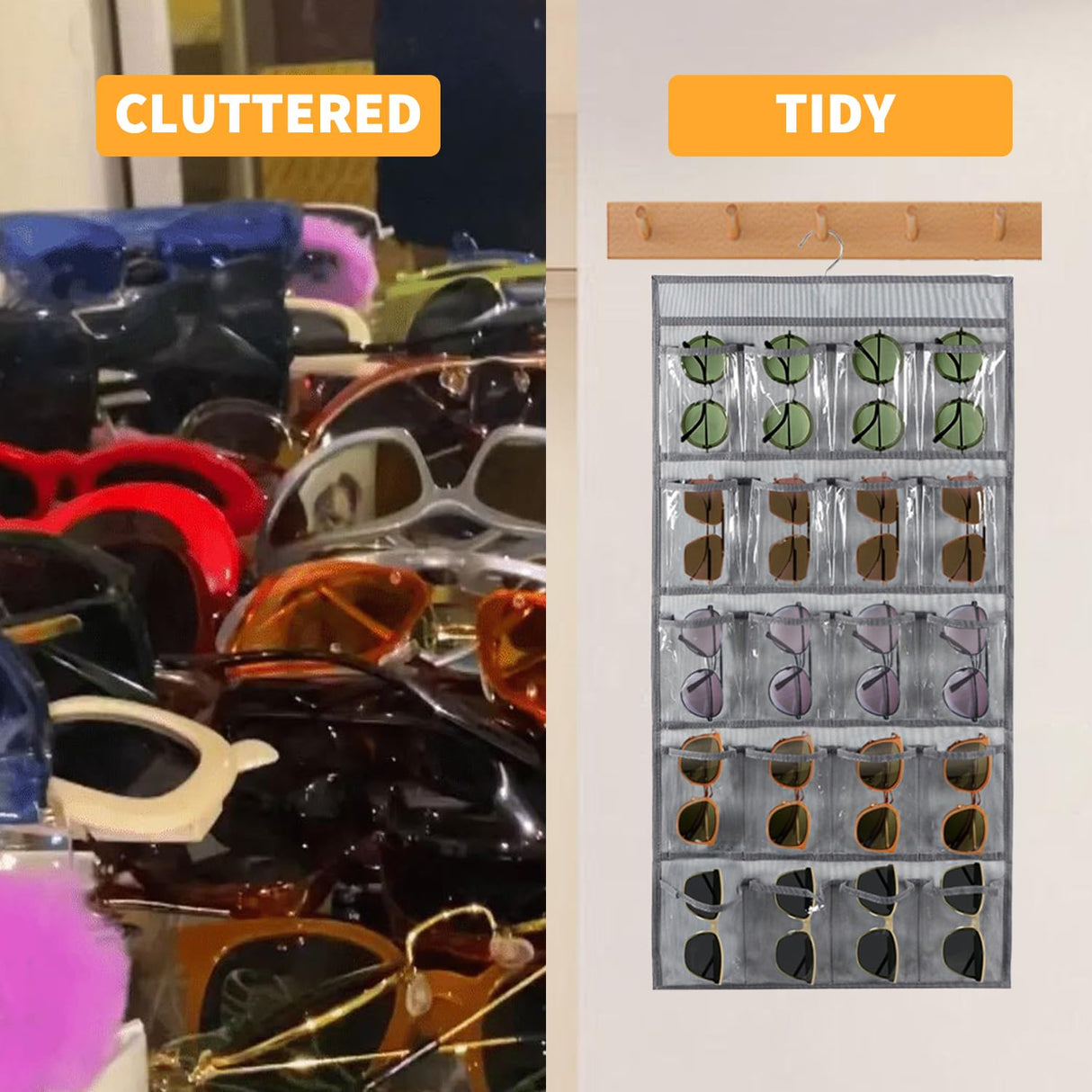 TEMUORG 2 Pcs Sunglasses Organizer Storage Sunglass Holder for Wall Hanging Eyeglass Organizer for Multiple Glasses (GRAY) TEMUORG