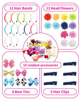 PET SHOW 50 Pack Big Flower Girl Headbands for Litter Girls with Teeth Interchangeable Charms Removable Bows Slip on Head Bands Hair Clips DIY Hair Bands Accessories Making Kit Birthday Gift PET SHOW