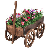Giantex Wood Wagon Flower Planter Pot Stand W/Wheels Home Garden Outdoor Decor Giantex