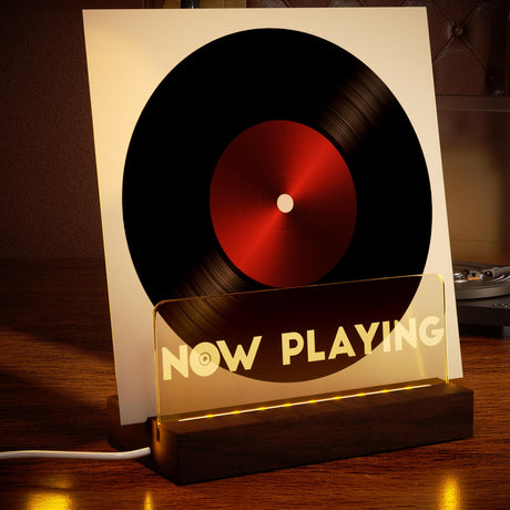 Cociat Lighting Now Playing Vinyl Record Stand, Wooden Rack with Acrylic Panel Cociat