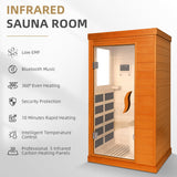 HomeMiYN Far Infrared Saunas for Home, 1 Person Canadian Hemlock Wood Low EMF Dry Sauna Room Indoor Mini Personal Sauna with Carbon Heaters, Control Panel, Bluetooth Speakers, 800W/110V HomeMiYN