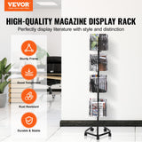 VEVOR Brochure Display Rack, 4-Tier 32 Pockets Rotating Magazine Literature Display Stand for Postcards, 360° Spinning Greeting Cards Rack with 5 Wheels (2 Lockable) for Shop Exhibitions Office VEVOR