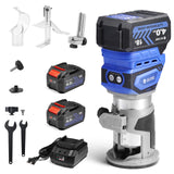 SainSmart Cordless Router With 2PCS Batteries, 18V-21V Brushless Compact Router Wood Tool, Fixed Base, 5 Level Speeds, 28000 R/MIN MAX, with 1/4” Collet, for CNC Woodworking & DIY Project SainSmart