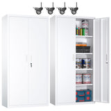 JAORD Garage Storage Cabinets with Wheels, Metal Storage Cabinet with Locking Doors and 4 Adjustable Shelves for Garage Home, Assembly Required, 73" H, White JAORD