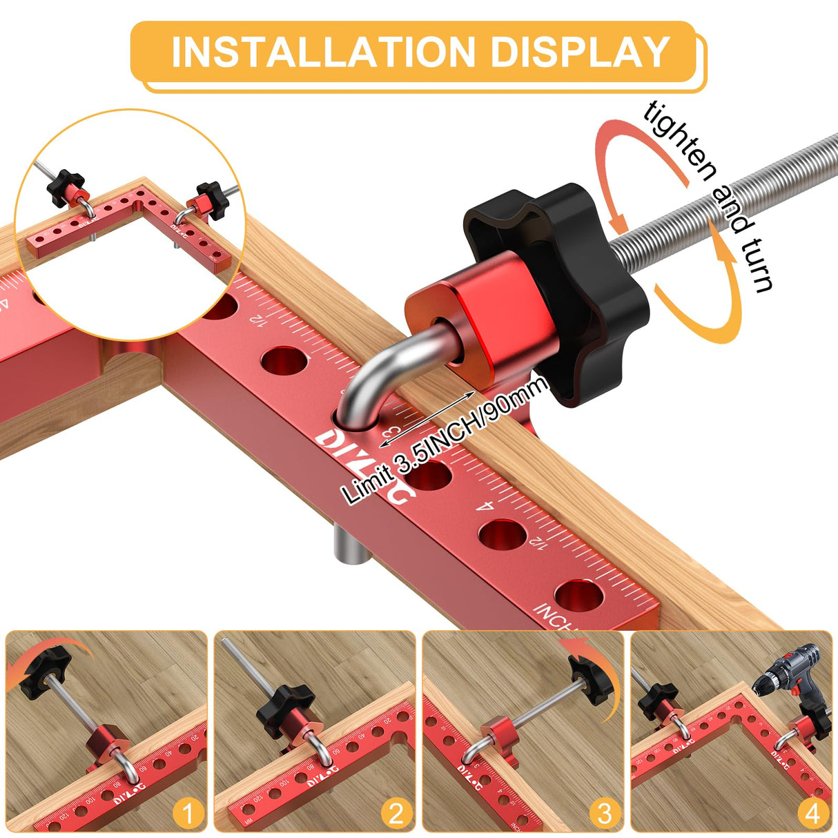 DIYLOG Corner Clamp for Woodworking with Box, 90 Degree Clamp, Corner Clamp, Right Angle Clamp Woodworking Tools 4 Pack 5.5"*5.5" Aluminum Positioning, Wood Working Tools and Equipment, wood clamps Diylog
