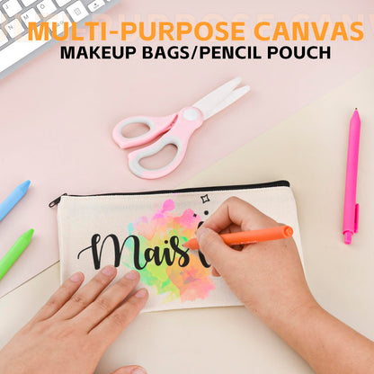 pabues 14 Pieces 8 x 4.7 Inch Blank Craft DIY Canvas Pen Pencil Case- Cotton Canvas Invoice Bill Bag Makeup Bag Cosmetic Bag Multipurpose Travel Toiletry Pouch with Black Zipper