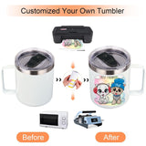 Volhoply 14oz sublimation Insulated Stainless Steel Coffee Mug with Lid Bulk 8 Pack,Double Wall Vacuum Travel Coffe Cup with Handle,Reusable Metal Thermos Tumbler,Camping Mugs Keep Hot(sublimation,8) Volhoply