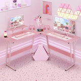 HKLGorg L Shaped Desk Gaming Desk, 50.4’’ Computer Desk, Gaming Table with Monitor Stand Corner Desk with MDF Board Surface, Home Office Desk for Girl Women Gift for Gaming Working Study, Pink HKLGorg