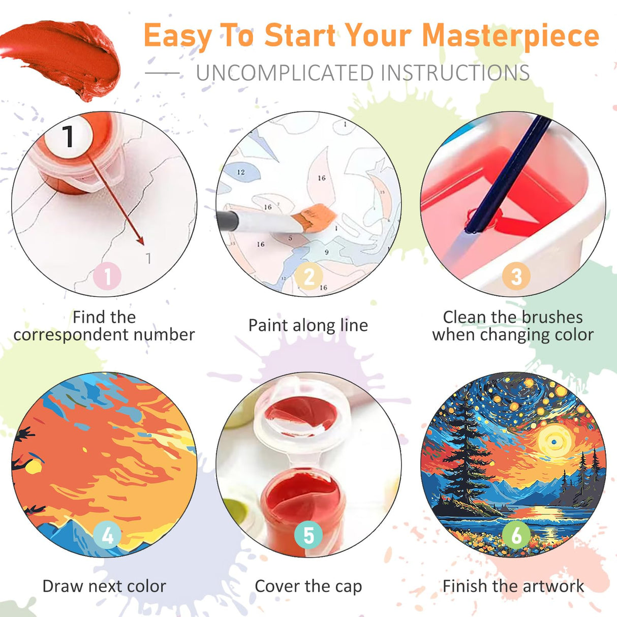 Framed Paint by Numbers Kit for Adults Beginners & Kids Ages 8-12, Starry Night Acrylic Easy Paint by Number with Frame, Watercolor Paint by Number Kits on Canvas Framed (10 * 10 Inch, without Easel) Offito