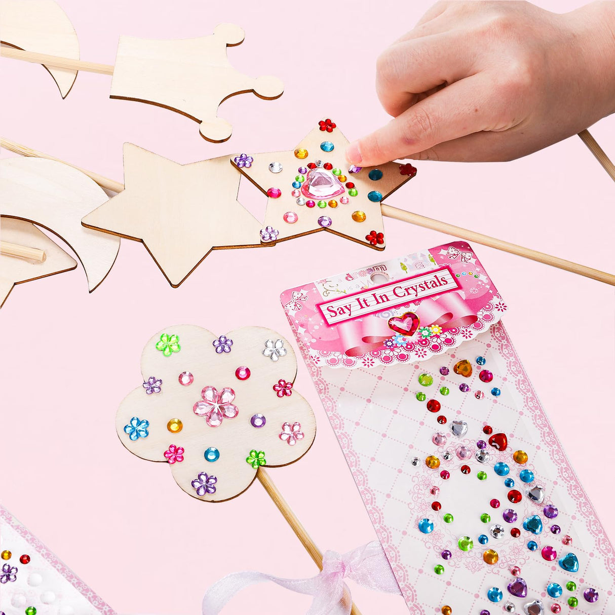 Frcctre 36 Pieces Princess Fairy Wands Kit Make Your Own Princess Wands DIY Art Craft Magical Wand Include 36 Pcs 6 Styles Unfinished Wooden Princess Wand 36 Pcs Ribbons 3 Pcs Gem Stickers Frcctre