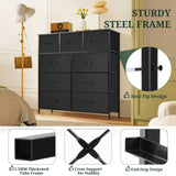 9-Drawer Dresser for Bedroom, Anti-Tip Tall Storage Organizer Chest of Drawers with Wooden Top and Metal Frame Fabric Bins for Closet, Living Room, Hallway, Entryway, Black SageNest