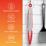 Popco Silicone Tongs for Cooking - Kitchen Tongs Set of 3 (7, 9, 12 inches) - Stainless Steel BBQ Tongs with Silicone Tips for Cooking, Grilling, Serving - Non-Stick, Heat-Resistant, Dishwasher Safe POPCO