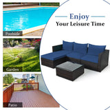 COSTWAY 5PCS Patio Rattan Furniture Set Sectional Conversation Sofa w/Coffee Table Navy COSTWAY
