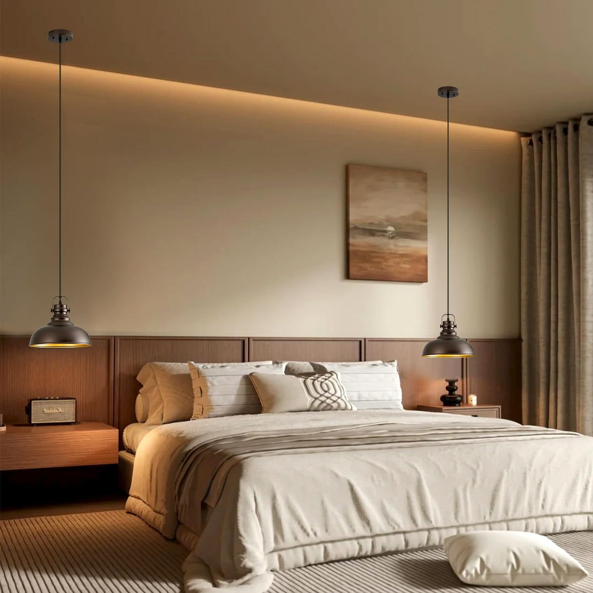 Refice 3 Packs Farmhouse Pendant Lights, Oil Rubbed Bronze Pendant Lighting, lsland Pendant Lights for Kitchen lsland lndustrial Adjustable Height Dome Hanging Lights for Barn, Dining Room Refice