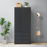 LEVNARY Wardrobe Armoire Closet, 2-Door Wardrobe Cabinet with 3-Drawer and Hanging Rod, Modern Bedroom Armoire Clothing Organizer Freestanding Closet (Black) LEVNARY