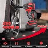 Revvstark Impact Wrench, Max Torque 295 Ft-lbs / 400 N.m Cordless 1/2 Impact Driver, 20V 3000RPM Brushless Motor, 2.0Ah Li-ion Battery and Fast Charger, 4 Pcs Sockets Included Revvstark
