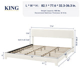 Allewie King Size Bed Frame with Adjustable Headboard, Faux Leather Platform Bed with Wood Slats, Heavy Duty Mattress Foundation, No Box Spring Needed, Noise-Free, Easy Assembly, White Allewie