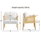 Yaheetech Accent Chair, Boucle Vanity Chair with Rattan Back Arms, Mid Century Chair Upholstered Living Room Chair Lounge Chair Bedroom Balcony White Yaheetech