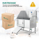 YITAHOME 50" Dog Grooming Tub 304 Stainless Steel Professional Dog Bathing Station w/Ramp, Floor Grate, Faucet, Dog Bathtub for Large, Medium, Small Pets Left Door, Dog Washing Station for Home YITAHOME