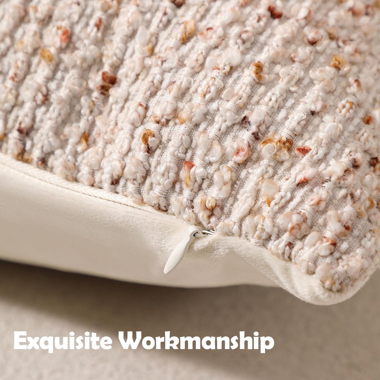 DEZENE Striped Throw Pillow Covers 18x18 Set of 2 Beige Textured Boucle Chic Morden Boho Accent Farmhouse Square Decorative Couch Pillow Covers for Home Decor Bed Sofa Living Room DEZENE