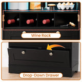 HOOBRO Kitchen Pantry Cabinet, Pantry Cabinet with Cup Holders and Wine Rack, Pantry Storage Cabinet with Charging Station and LED Lights, Pantry with Drawers for Dining Room, Black and Gold HOOBRO