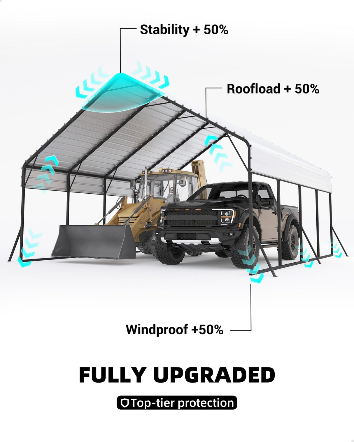 Garveelife 20'x20'x13' Metal Carport for 2 Cars, Heavy Duty Steel Frame for Heavy Snow, Permanent Shelter for Boats, Full-Sized Pickup Trucks, and Tractors, N.W. 800 Lbs GarveeLife