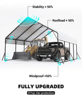 Garveelife 20'x20'x13' Metal Carport for 2 Cars, Heavy Duty Steel Frame for Heavy Snow, Permanent Shelter for Boats, Full-Sized Pickup Trucks, and Tractors, N.W. 800 Lbs GarveeLife