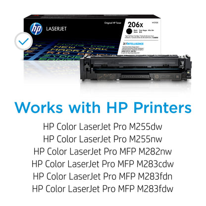 HP 206X Black High-yield Toner Cartridge | Works with HP Color LaserJet Pro M255, HP Color LaserJet Pro MFP M282, M283 Series | W2110X, Pack of 1, Black