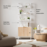 74" Tall Bookshelf with Storage Cabinet, Modern Ladder Shelf with Wood and Metal Frame, Wall Mount Bookcase Open Display Shelf Furniture for Living Room, Bedroom, Home Office, White and Oak INNOD
