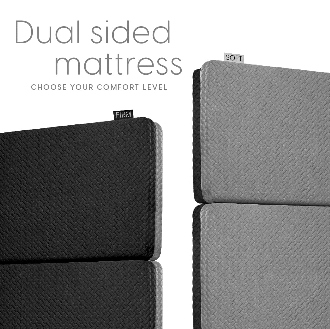 Milliard Dual Sided Premium Tri Folding Mattress, Memory Foam Foldable Mattress with Waterproof Washable Cover, Full (75"x 52"x 6") + Bonus Eye Mask Included