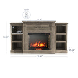 BELLEZE Modern 70" Electric Fireplace Heater Mantel TV Stand & Media Entertainment Center for TVs up to 68" with Energy-Efficient Heater with Sound and Side Book Shelves - Lenore (Grey) BELLEZE