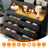 Yeyawomy 9 Drawers Dresser with LED Light, Dresser for Bedroom with Power Outlet, Modern Chest of Drawers, Storage Dresser with Open Storage Space, Dressers & Chests of Drawers for Closet (Black) Yeyawomy