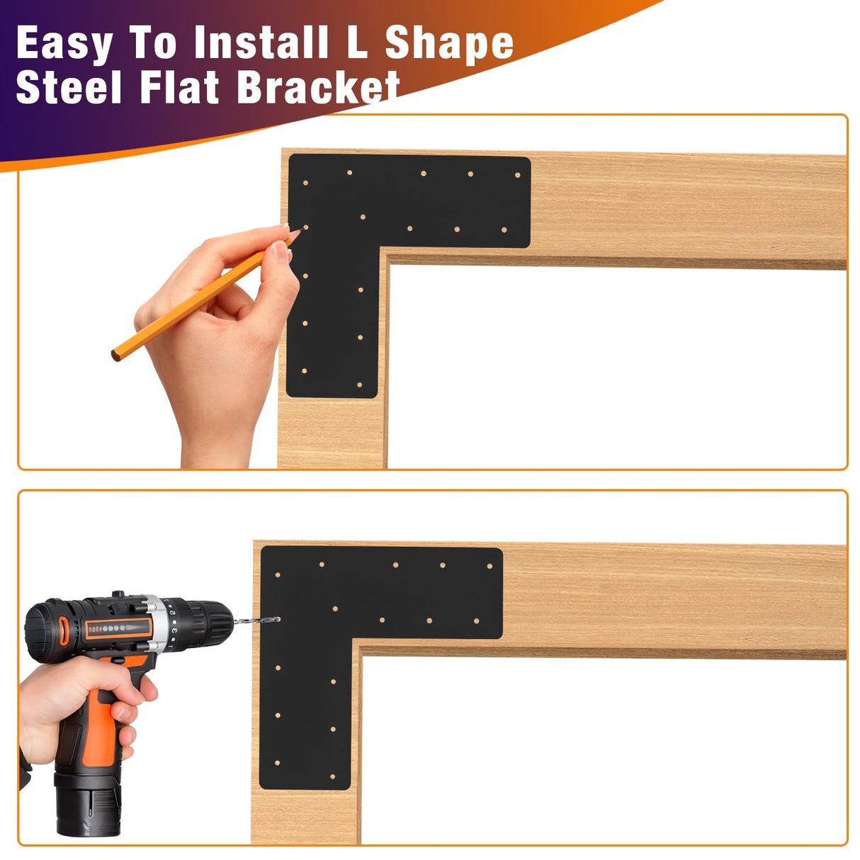 XIHUWZ 4 Pcs L Shape Flat Bracket. 13.2"x 13.2"x 5" Mending Plate, Heavy Duty Right Angle Brackets, Corner Bracket, L Shape Plate Fit 4x4,6x6 for Repair House,Furniture,Pavilion,Truss framing XIHUWZ